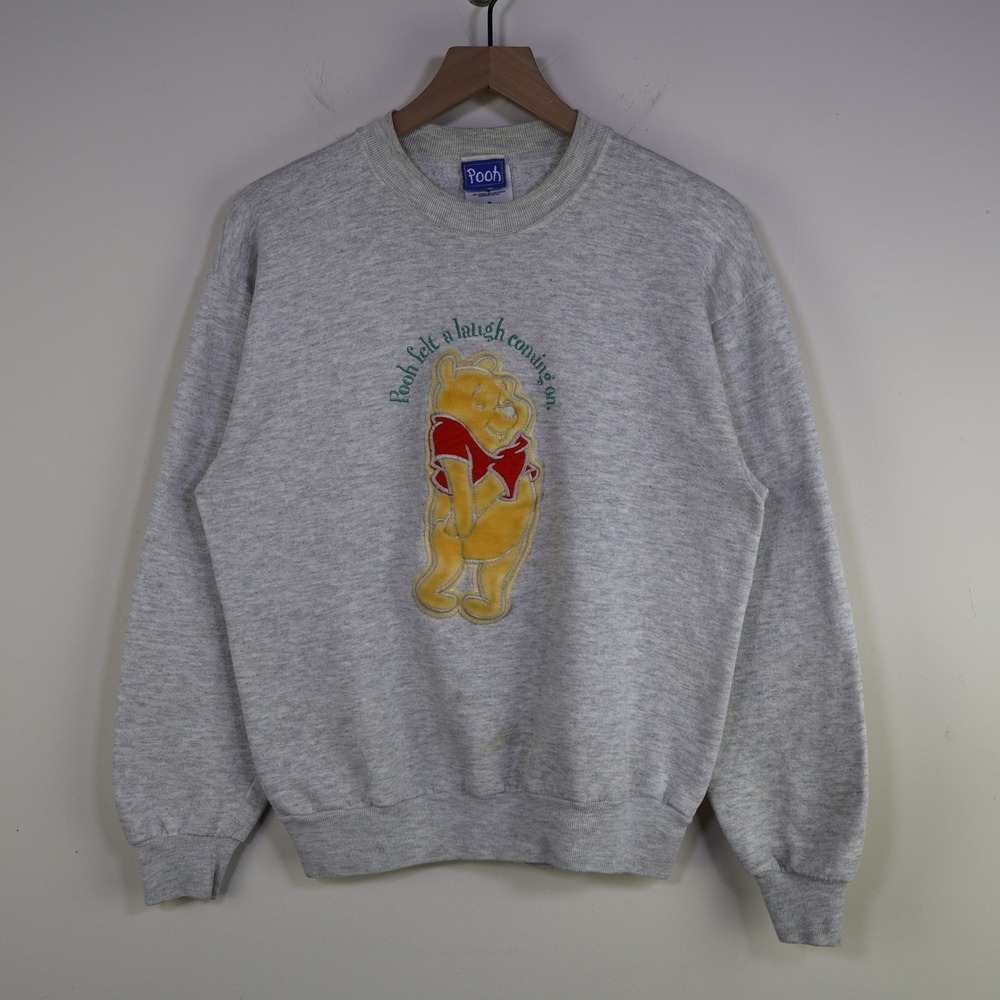 Vintage 90s Winnie the Pooh Sweatshirt Medium Retro Disney Gray Cotton‎ USA